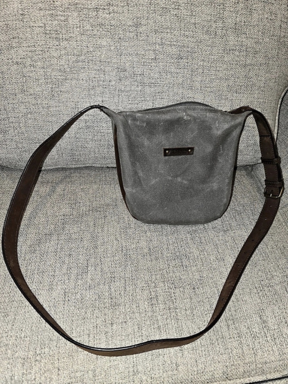 L.L.Bean Waxed Canvas Crossbody, Small Messenger Bag Gray & Brown